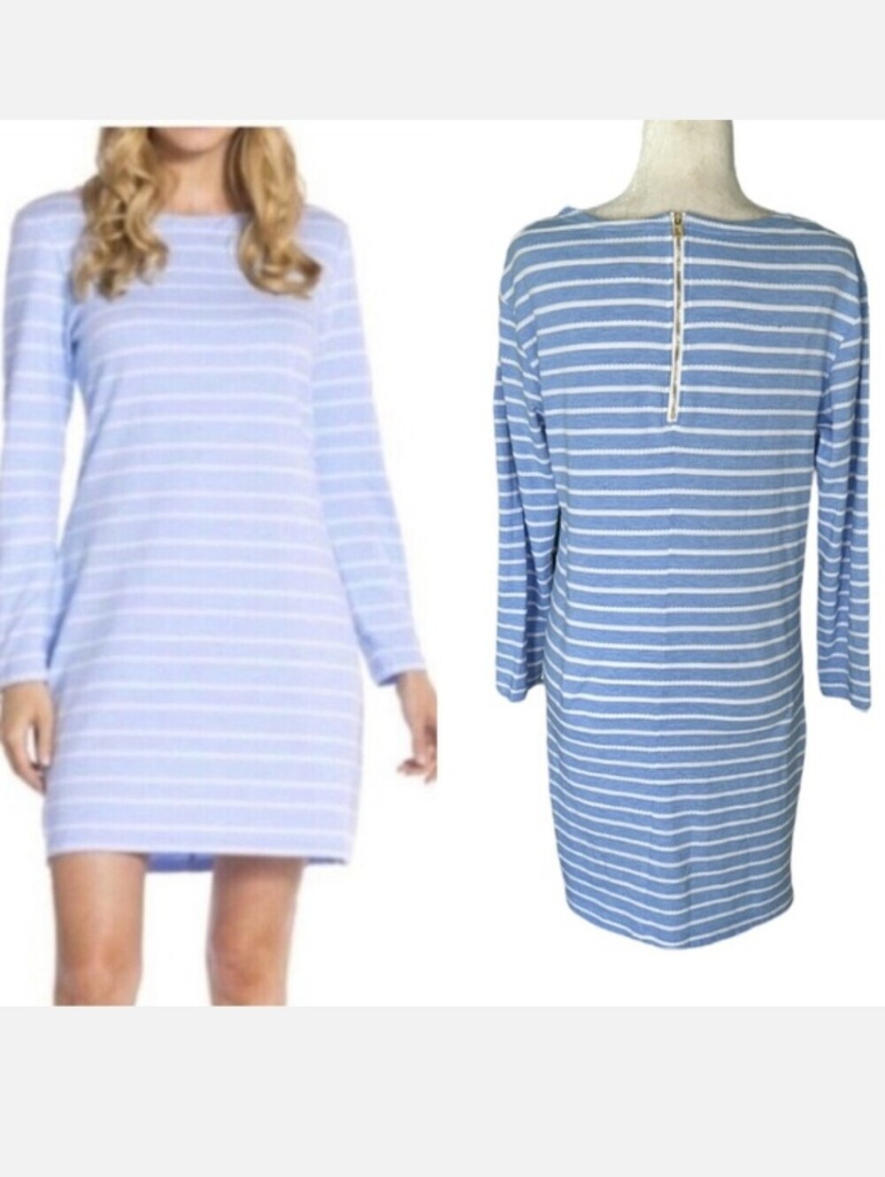 Sail to Sable Cornflower Blue and White Striped Knit Shift Mini Dress Size XS